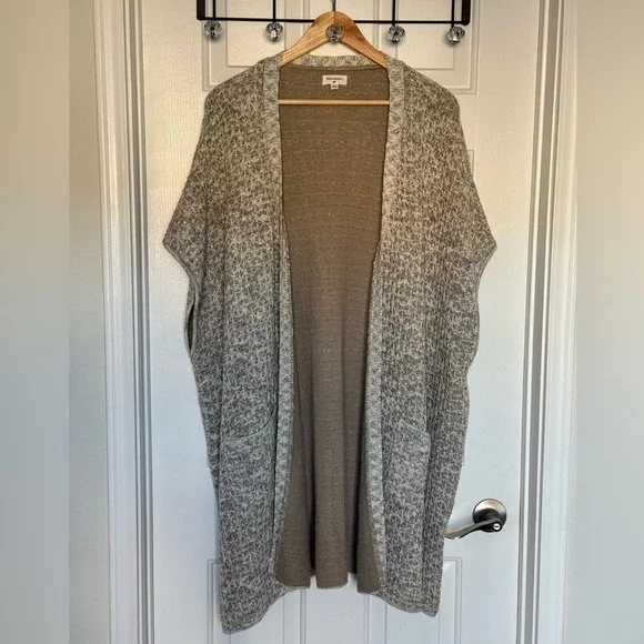 World Market One Size Kimono Cardigan Poncho Duster L XL 1X 2X 3X Pockets Taupe - Picture 1 of 12